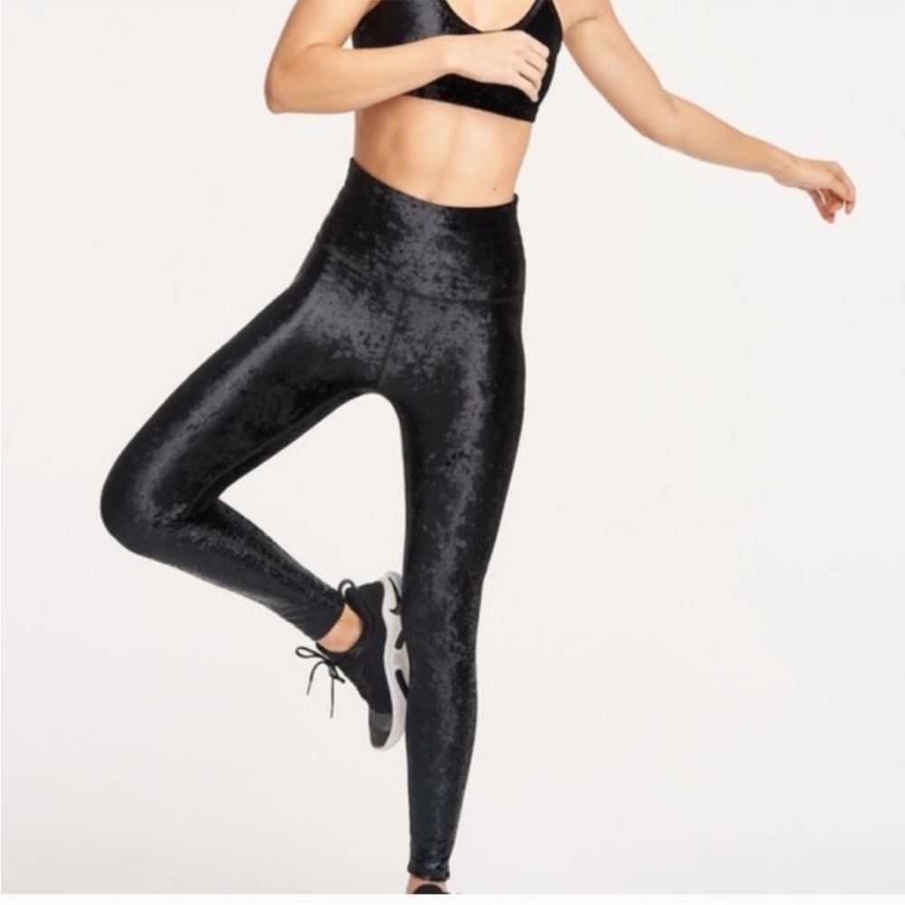 Beyond Yoga Black Crashed Velvet Leggings Size S